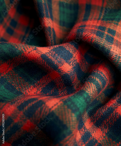 tartan plaid fabric, vibrant red and green