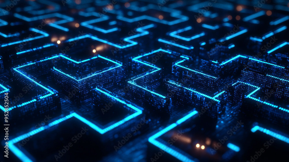 Abstract Digital Maze with Glowing Blue Lines Abstract Digital Maze with Glowing Blue Lines