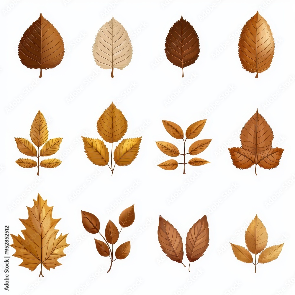 Vibrant Vector Autumn in Golden and Brown Hues on White Background Vibrant Vector Autumn in Golden and Brown Hues on White Background