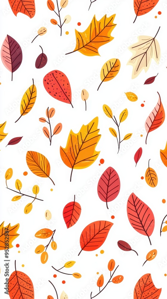 Obraz premium Vibrant Autumn Leaves Vector Pattern on White Background