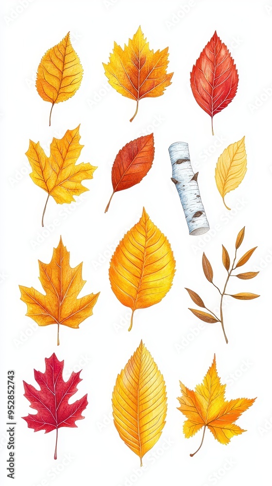 Vibrant Autumn Leaves on White Background Vibrant Autumn Leaves on White Background