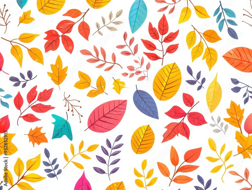 Vibrant Autumn Leaves Vector Pattern on White Background Vibrant Autumn Leaves Vector Pattern on White Background