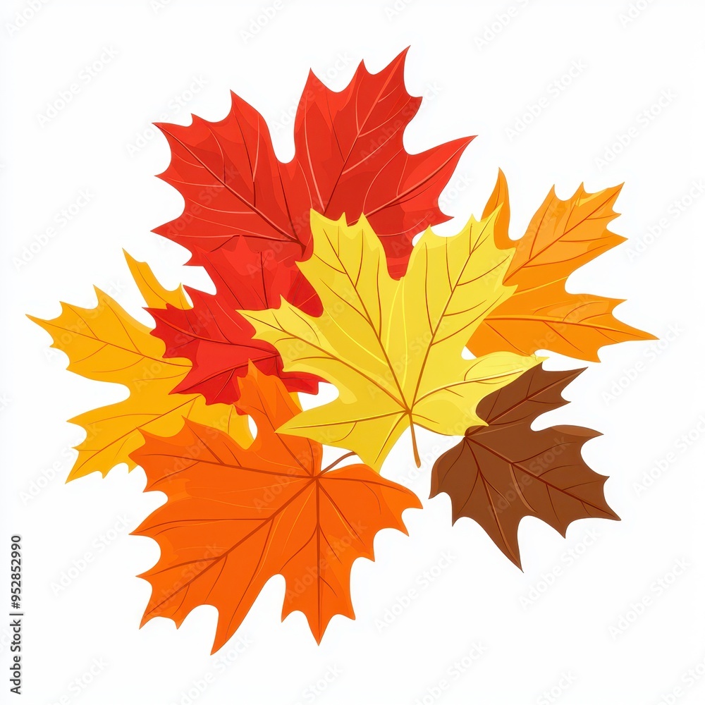 Fototapeta premium Vibrant Autumn Leaves Cluster on White Background - Vector Illustration