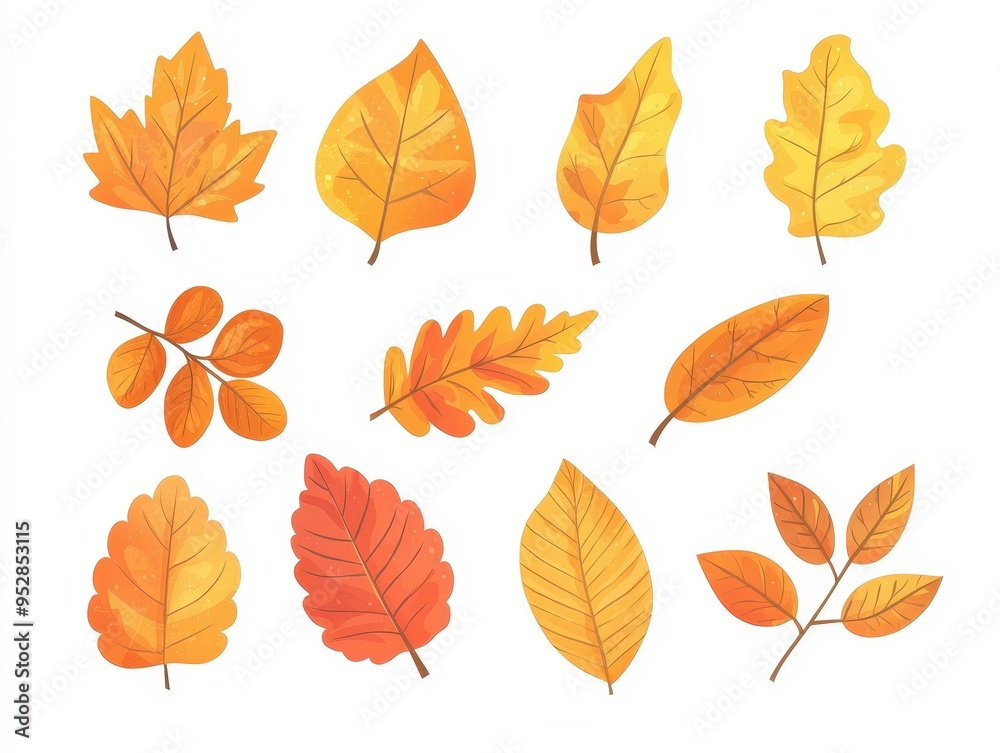 Delicate Vector Illustration of Autumn Leaves Showcasing Textures on White Background Delicate Vector Illustration of Autumn Leaves Showcasing Textures on White Background