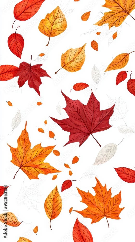 Obraz premium Vibrant Autumn Leaves Vector Graphic on White Background with Detailed Veins