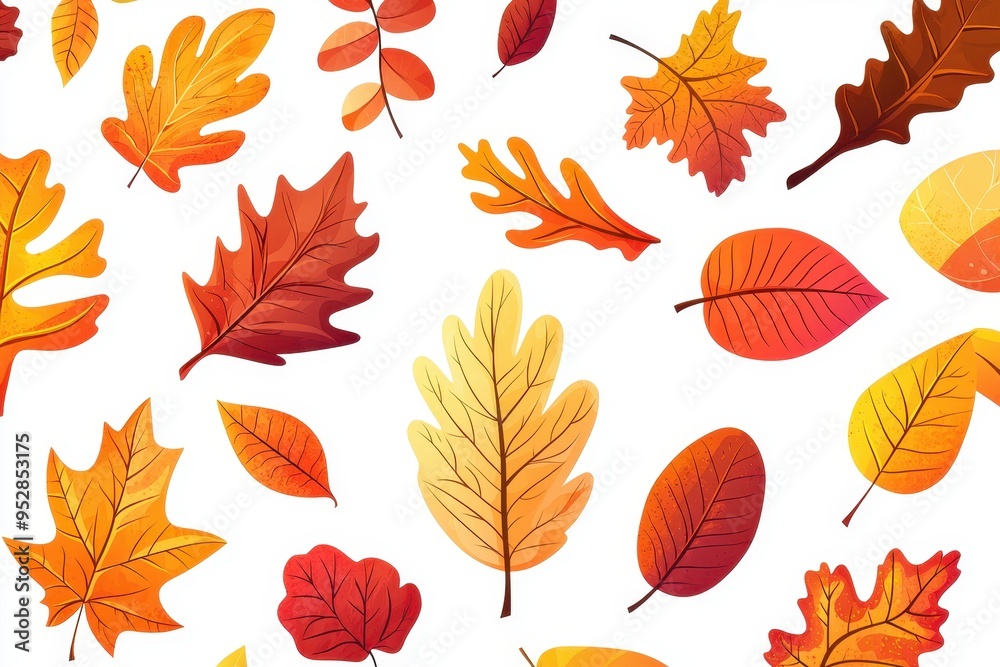 Fototapeta premium Vibrant Autumn Leaves Design on White Background