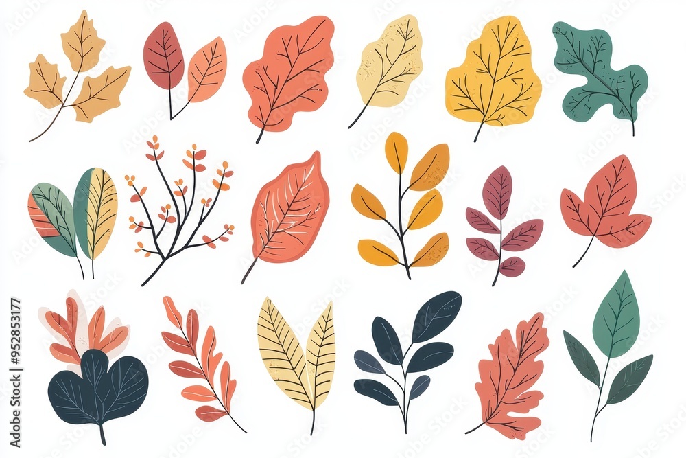 Obraz premium Vibrant Autumn Leaves Collection on White Background