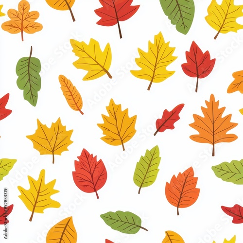 Delicate Autumn Leaves Vector Pattern on White Background