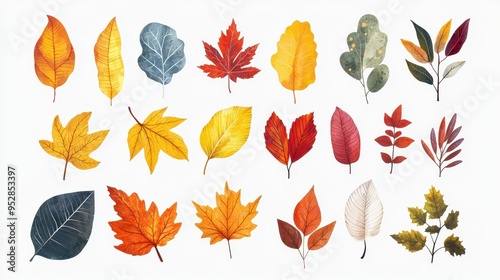 Vibrant Autumn Leaves Vector Illustration on White Background