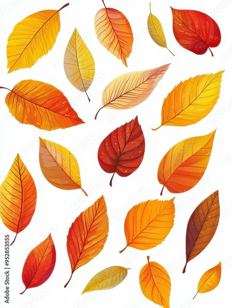 Fototapeta premium Colorful Autumn Leaves Illustration on White Background