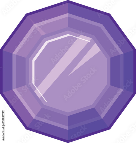 Purple jewel icon. Cartoon gemstone. Shiny amethyst