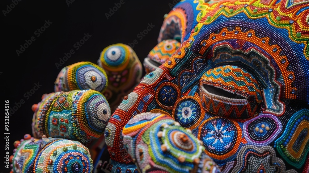 Huichol abstract isolated figure. Traditional folk indigenous art pattern. Psychedelic Mexican craft Huichol abstract isolated figure. Traditional folk indigenous art pattern. Psychedelic Mexican craft