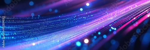 Closeup view of a digital landscape showcasing vibrant neon blue and purple lines that create an abstract representation of movement and energy in a dynamic composition