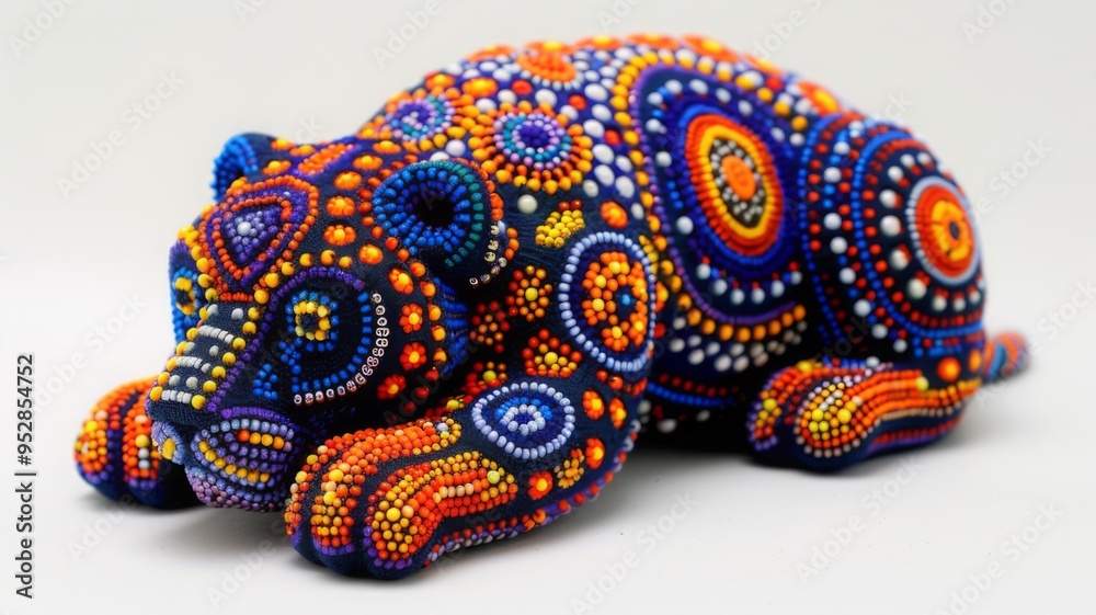 Obraz premium Huichol abstract isolated figure. Traditional folk indigenous art pattern. Psychedelic Mexican craft