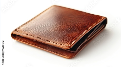 Brown leather wallet isolated on a white background