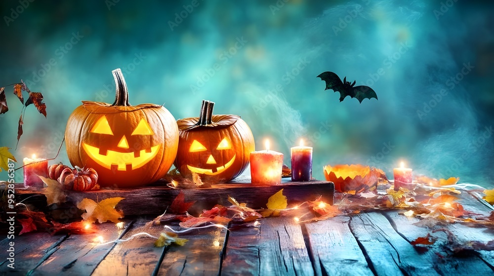 Naklejka premium Happy Halloween Celebration with Festive Decorations.