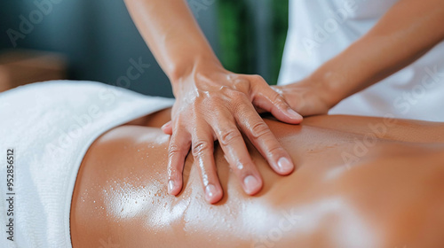 close-up of hands performing a therapeutic massage on a patient's back.