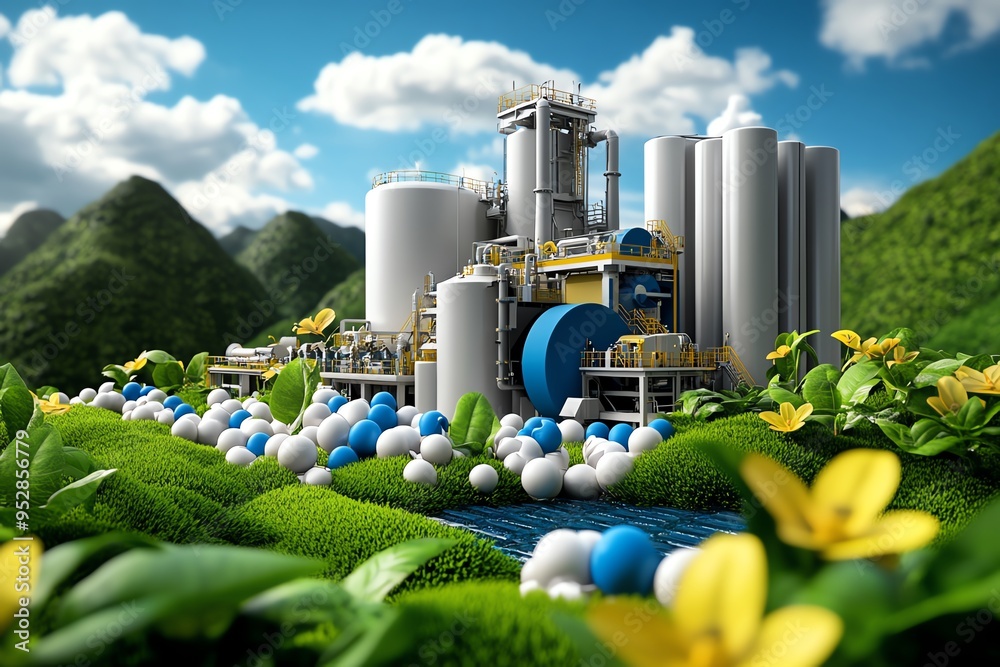 Biomass renewable energy innovation is depicted in a detailed ...