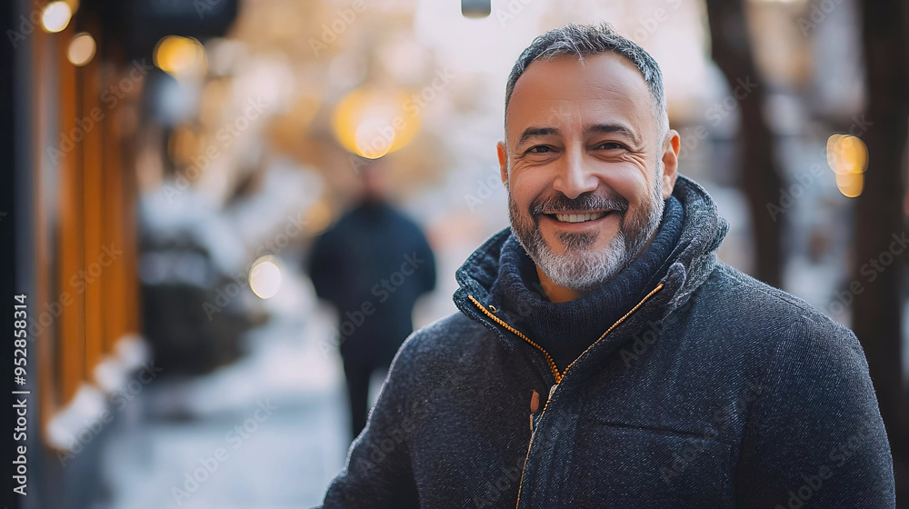 A happy, mature man with a beard smiles warmly while standing outdoors in a winter coat, conveying warmth and friendliness.
A happy, mature man with a beard smiles warmly while standing outdoors in a winter coat, conveying warmth and friendliness.