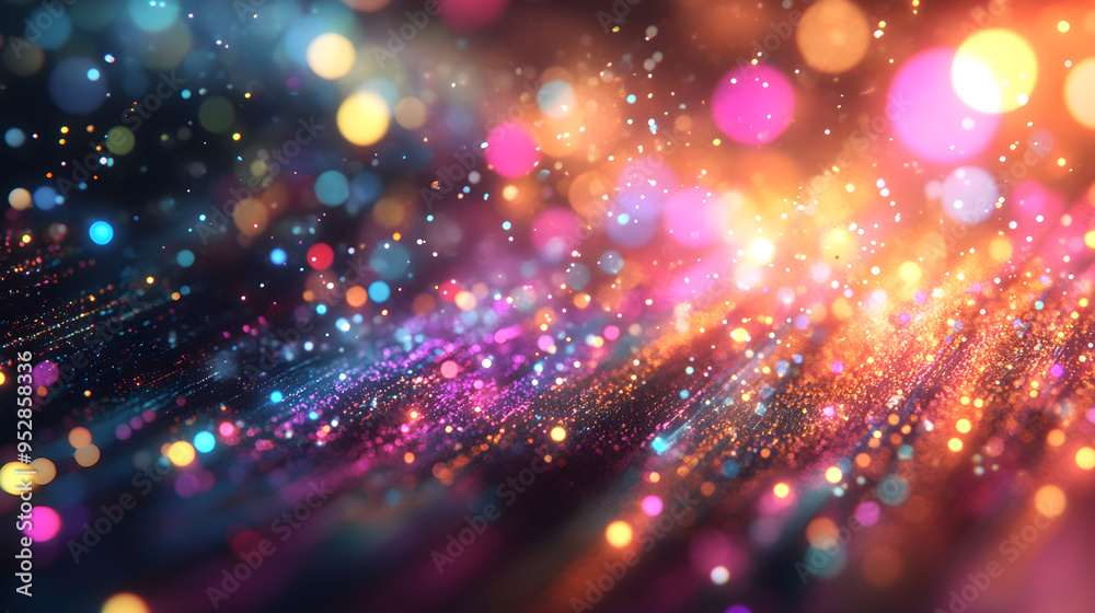 Fototapeta premium Rainbow Bokeh Prism on Black Background Colorful Light Flare Effects