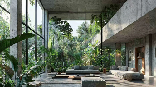 Modern Concrete House with Jungle View and Minimalist Interior