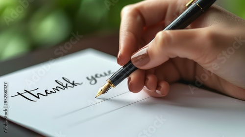 Hand Writing Thank You Note with Fountain Pen