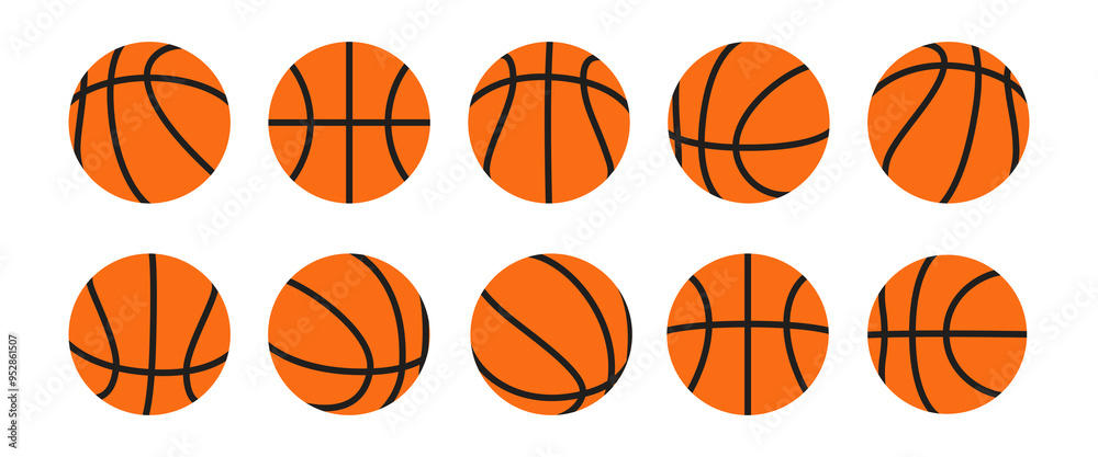 Orange basketball ball icons. Set of basketball balls symbols. Orange basketball ball icons. Set of basketball balls symbols.