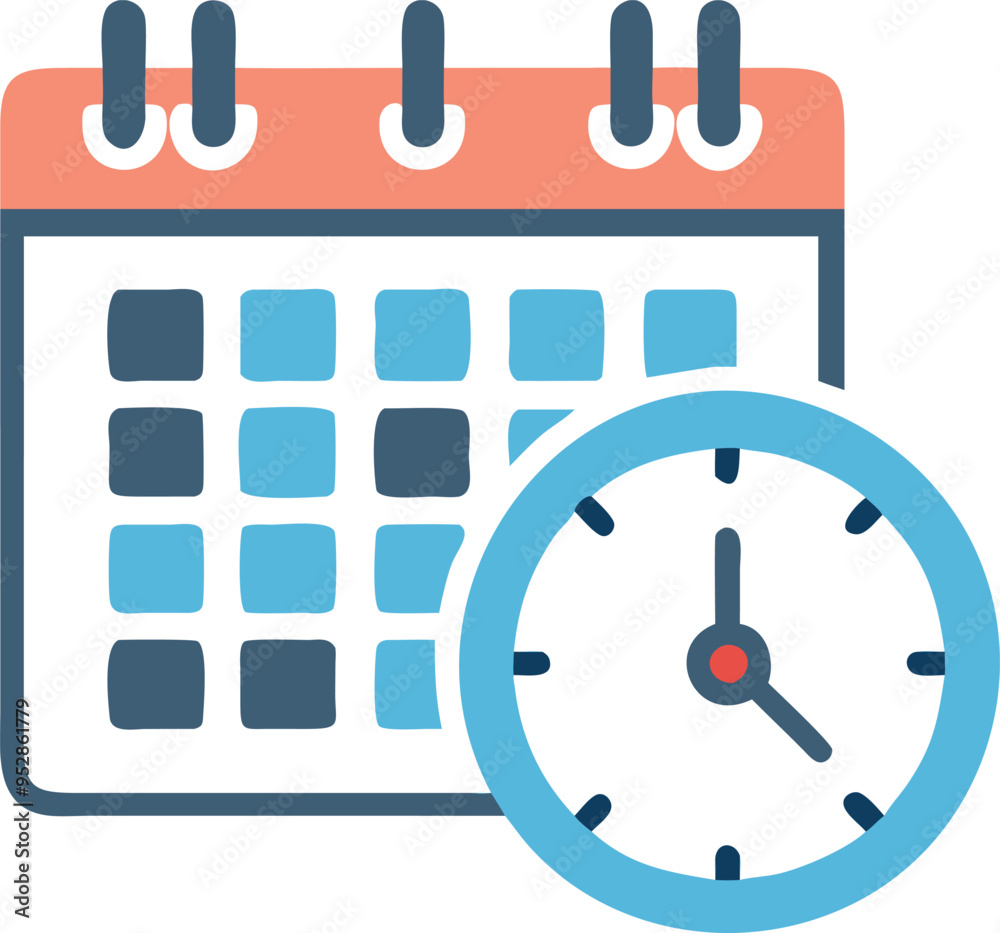 Clock and Schedule Calendar Icon on White Background, Minimalist and Clean Vector Illustration for Time Management, Appointment Scheduling, and Productivity Applications,Perfect for Web and App Desigs Clock and Schedule Calendar Icon on White Background, Minimalist and Clean Vector Illustration for Time Management, Appointment Scheduling, and Productivity Applications,Perfect for Web and App Desigs