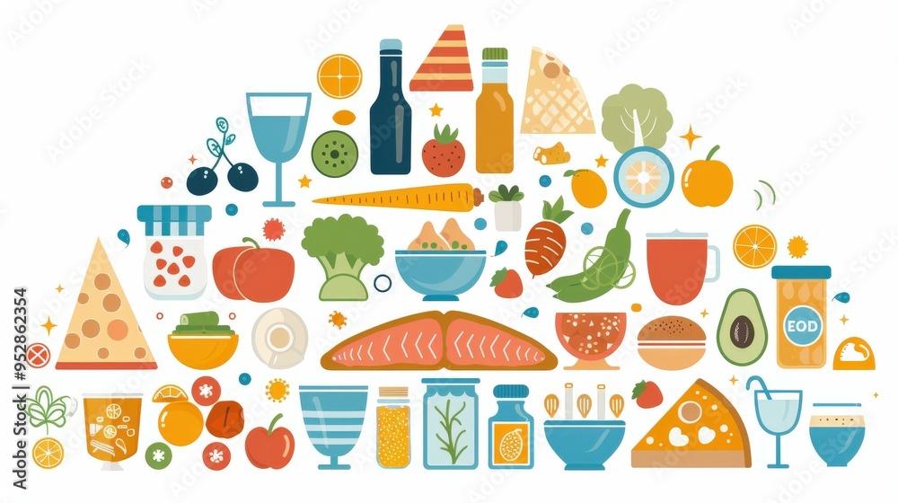 Colorful Food and Drink Icons Illustration Colorful Food and Drink Icons Illustration