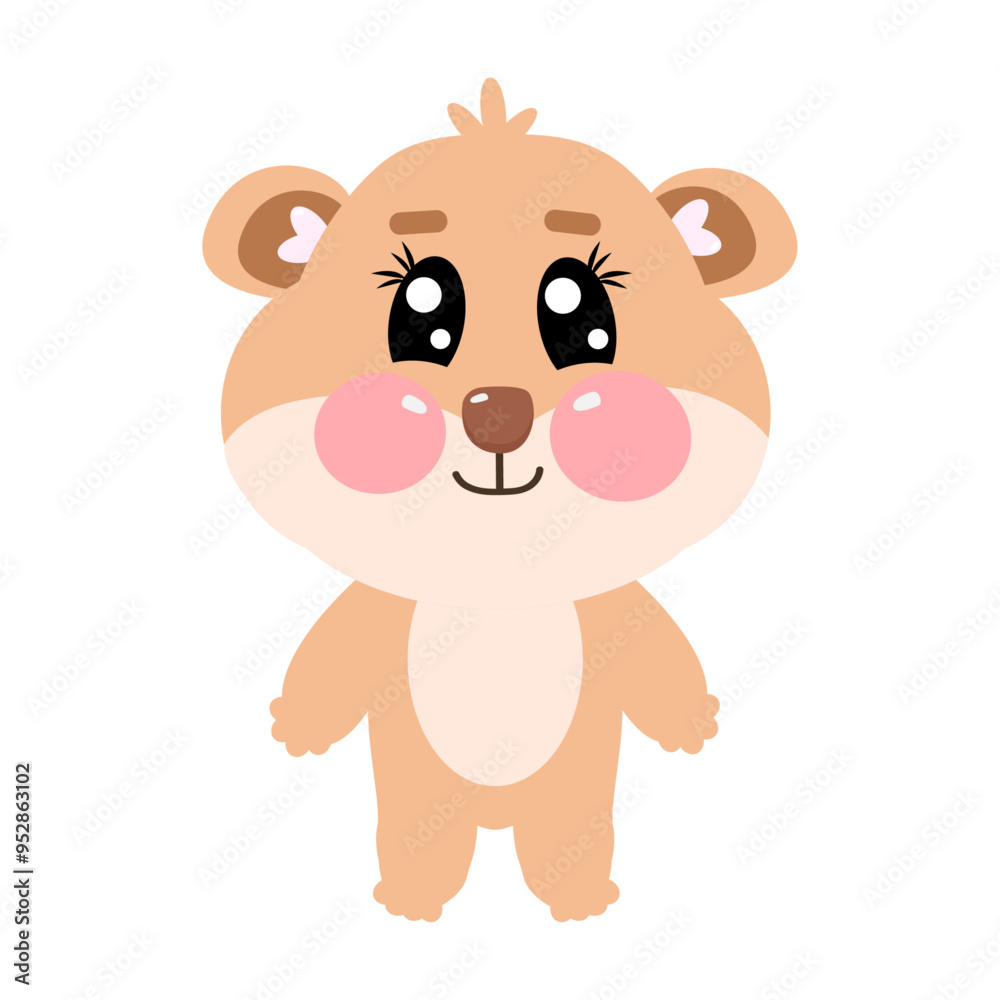 Cute vector flat kawaii little hamster full length for kids. Vector flat illustration for baby, kids, children in full length Cute vector flat kawaii little hamster full length for kids. Vector flat illustration for baby, kids, children in full length
