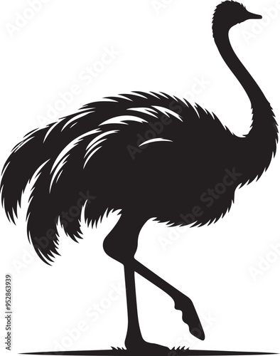 Ostrich silhouette, vector black color silhouette solid white background photo