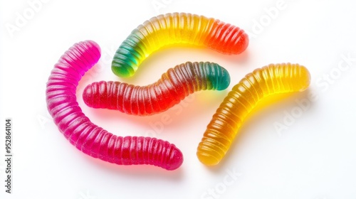 Gummy worms candies photo isolated on white background. Colorful jelly candy