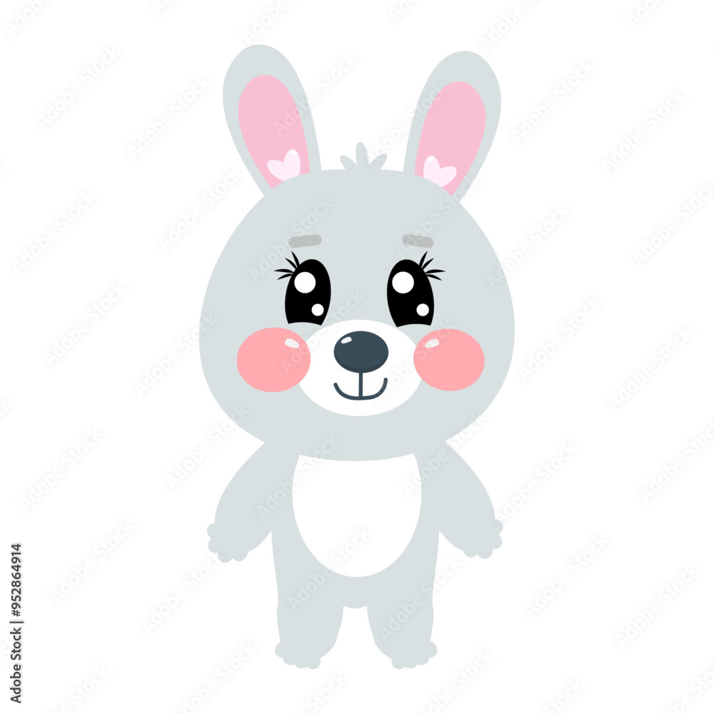 Cute kawaii little bunny full length or rabbit for kids. Vector flat illustration for children, kids Cute kawaii little bunny full length or rabbit for kids. Vector flat illustration for children, kids
