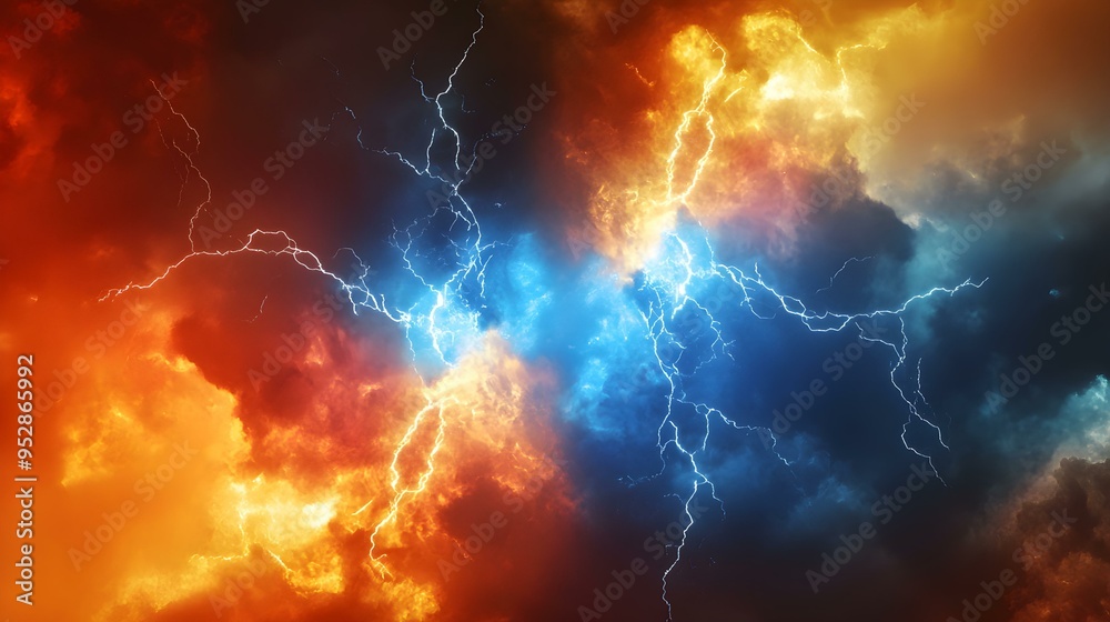 Epic Cosmic Clash: Two Thunderstorms Collide in a Fiery Electrical Storm Epic Cosmic Clash: Two Thunderstorms Collide in a Fiery Electrical Storm