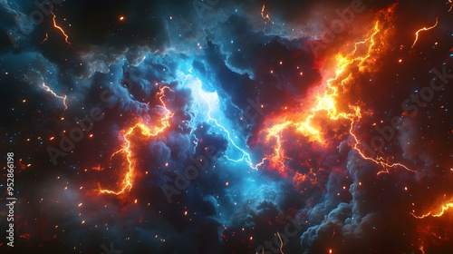 Epic Cosmic Clash: Two Thunderstorms Collide in a Fiery Electrical Storm