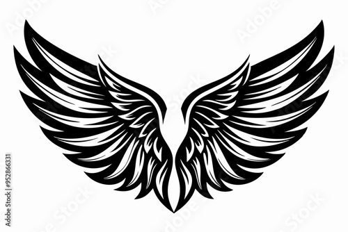 Angel wing vector tattoo design, wing silhouette illustration