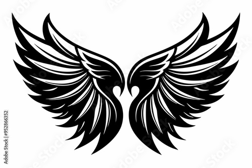 Angel wing vector tattoo design, wing silhouette illustration