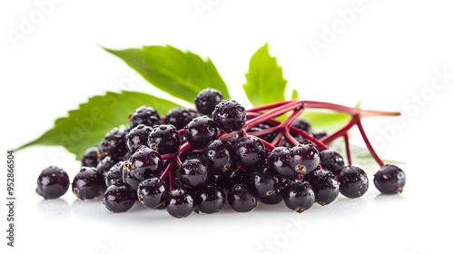 Fresh elderberry with water drops in white background