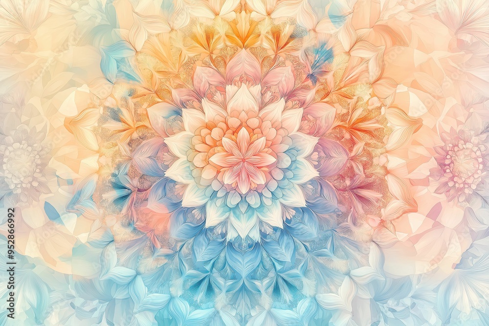 Intricate Mandala Pattern in pastel colors, softly blended into the background Intricate Mandala Pattern in pastel colors, softly blended into the background