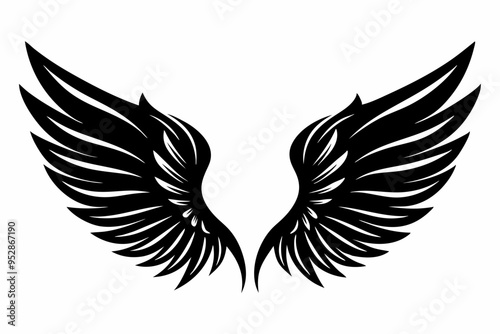 Angel wing vector tattoo design, wing silhouette illustration