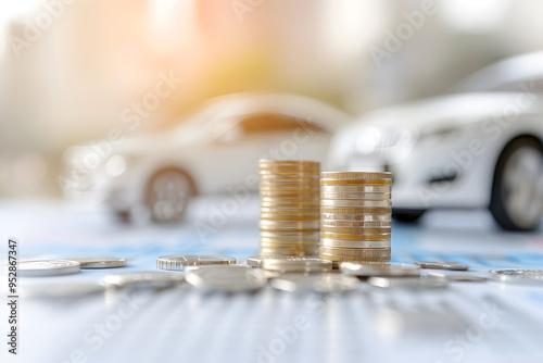 Miniature Car Model and Financial Statement with Coins | Visualising Financial Growth, Investments, and Auto Industry Economics