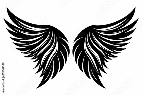 Angel wing vector tattoo design, wing silhouette illustration