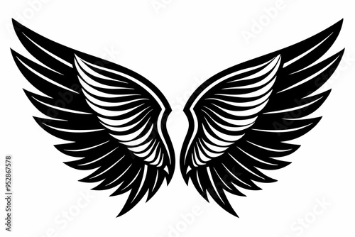 Angel wing vector tattoo design, wing silhouette illustration