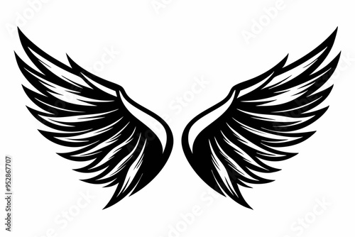 Angel wing vector tattoo design, wing silhouette illustration