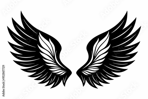 Angel wing vector tattoo design, wing silhouette illustration