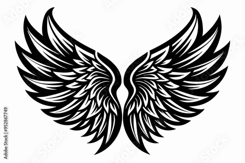 Angel wing vector tattoo design, wing silhouette illustration