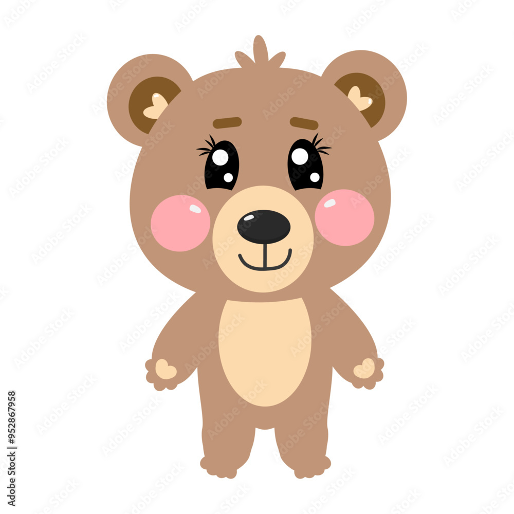 Cute vector flat kawaii little bear full length for kids Cute vector flat kawaii little bear full length for kids