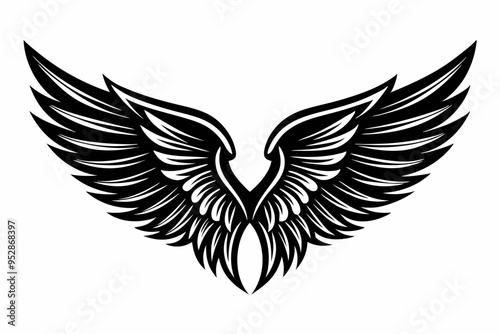 Angel wing vector tattoo design, wing silhouette illustration