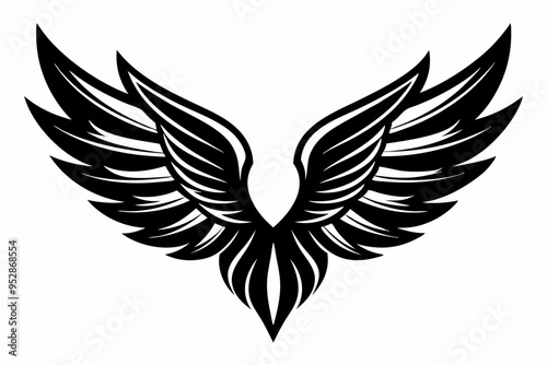 Angel wing vector tattoo design, wing silhouette illustration