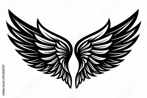 Angel wing vector tattoo design, wing silhouette illustration